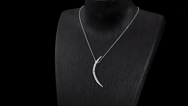 Lustro Stella Finest CZ Horn Necklace (18-20 Inches) in Rhodium Over Sterling Silver 1.30 ctw