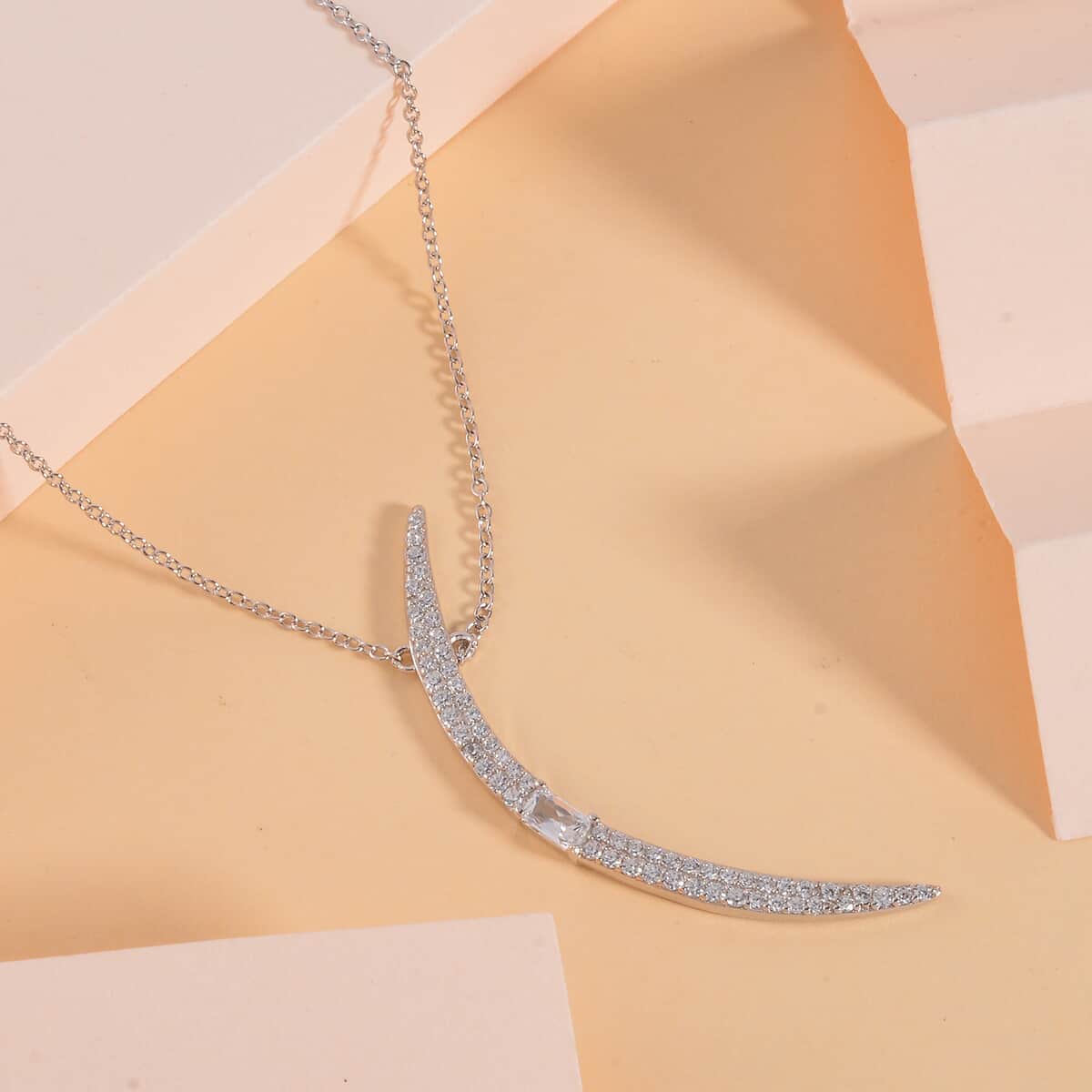 Lustro Stella Finest CZ Horn Necklace in Rhodium Over Sterling Silver 18-20 Inches image number 1