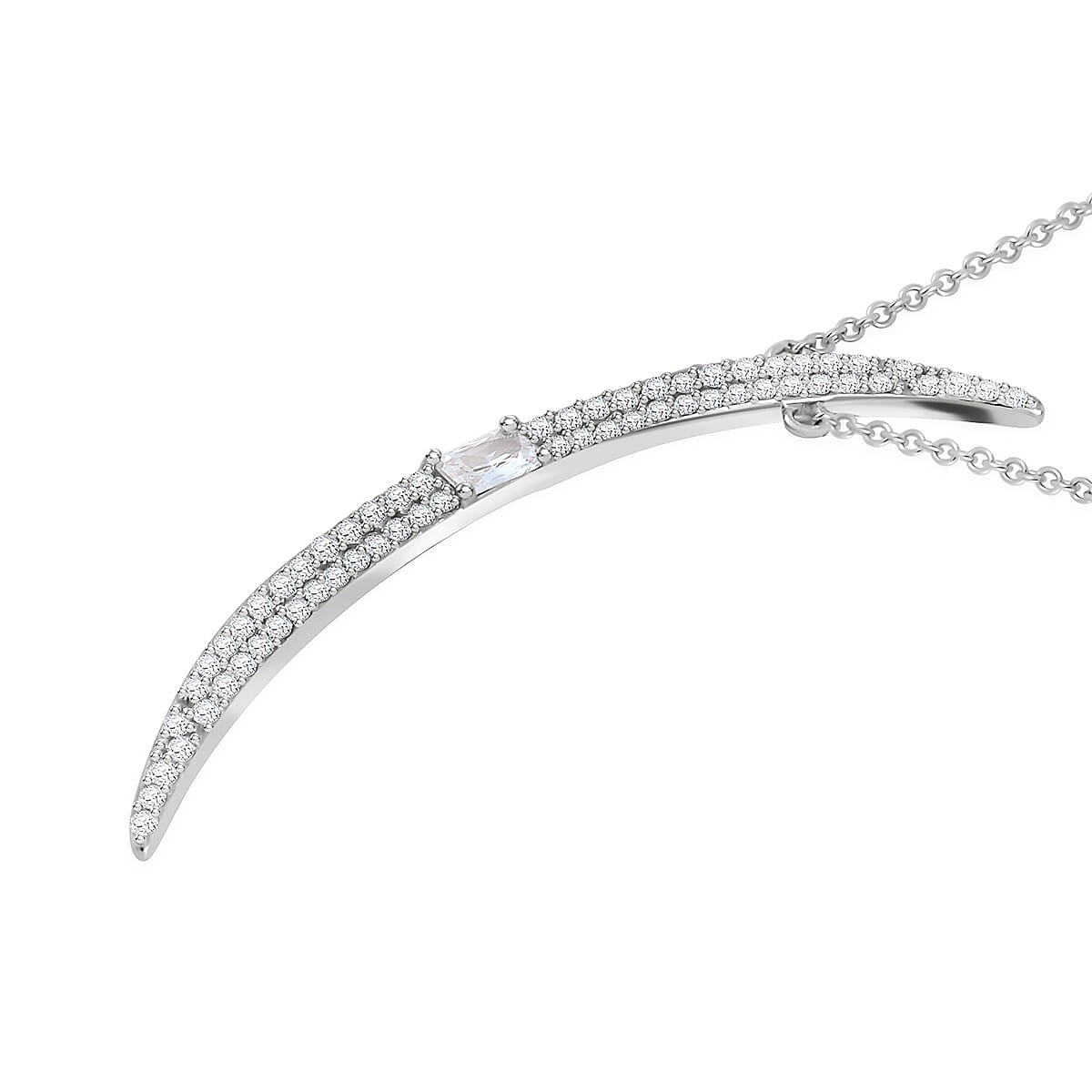 Lustro Stella Finest CZ Horn Necklace in Rhodium Over Sterling Silver 18-20 Inches