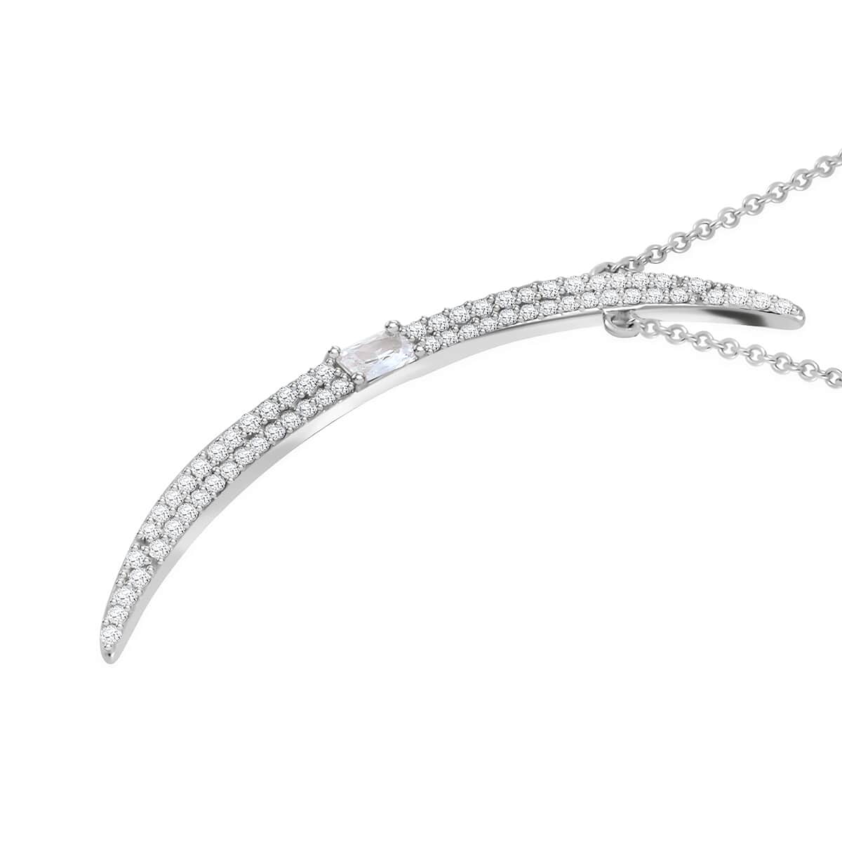 Lustro Stella Finest CZ Horn Necklace (18-20 Inches) in Rhodium Over Sterling Silver 1.30 ctw image number 4