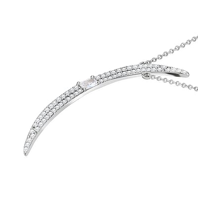 Lustro Stella Finest CZ Horn Necklace in Rhodium Over Sterling Silver 18-20 Inches