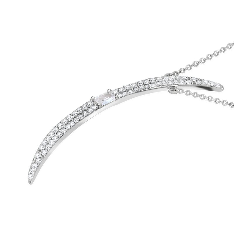 Lustro Stella Finest CZ Horn Necklace in Rhodium Over Sterling Silver 18-20 Inches
