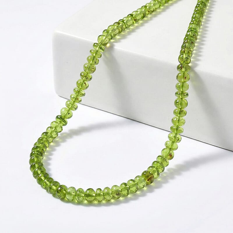 Certified & Appraised Luxoro 14K Yellow Gold AAA Hebei Peridot Beaded Graduated Necklace 18-20 Inches 140.00 ctw