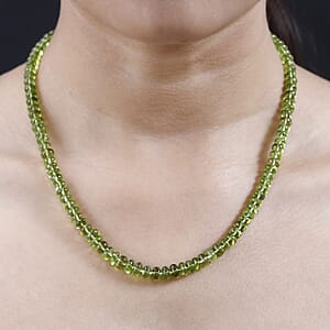 Certified & Appraised Luxoro 14K Yellow Gold AAA Hebei Peridot Beaded Graduated Necklace 18-20 Inches 140.00 ctw