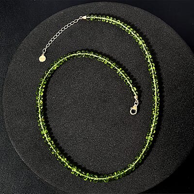 Certified & Appraised Luxoro 14K Yellow Gold AAA Hebei Peridot Beaded Graduated Necklace 18-20 Inches 140.00 ctw