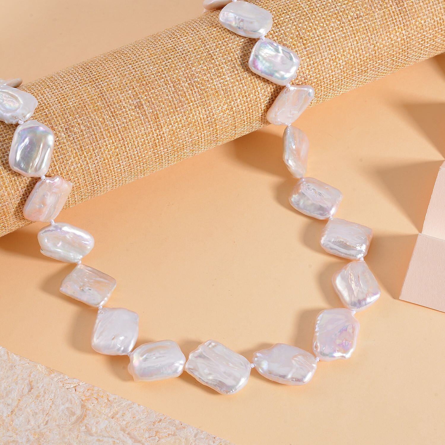 White Keshi Pearl 359.00 ctw Necklace in 14K Yellow Gold Over Sterling Silver 20 Inches