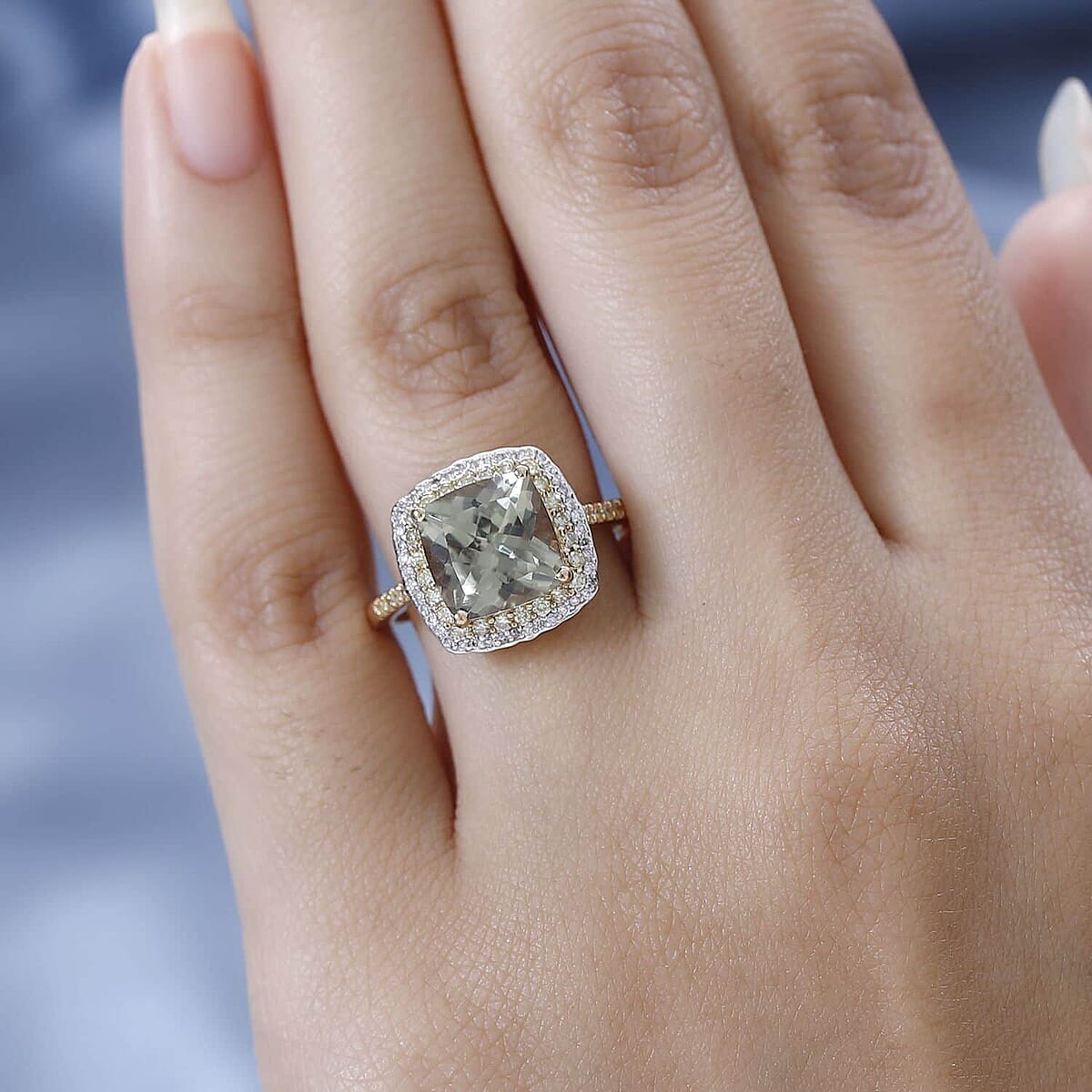 Iliana 18K Yellow Gold AAA Turkizite and SI Natural Yellow and White Diamond Double Halo Ring (Size 5.5) 4 Grams 4.60 ctw image number 2