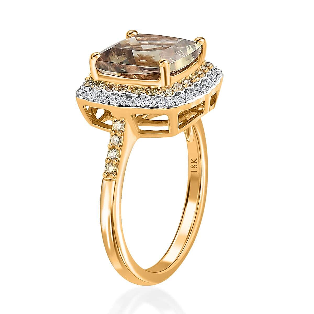 Iliana 18K Yellow Gold AAA Turkizite and SI Natural Yellow and White Diamond Double Halo Ring (Size 5.5) 4 Grams 4.60 ctw image number 3