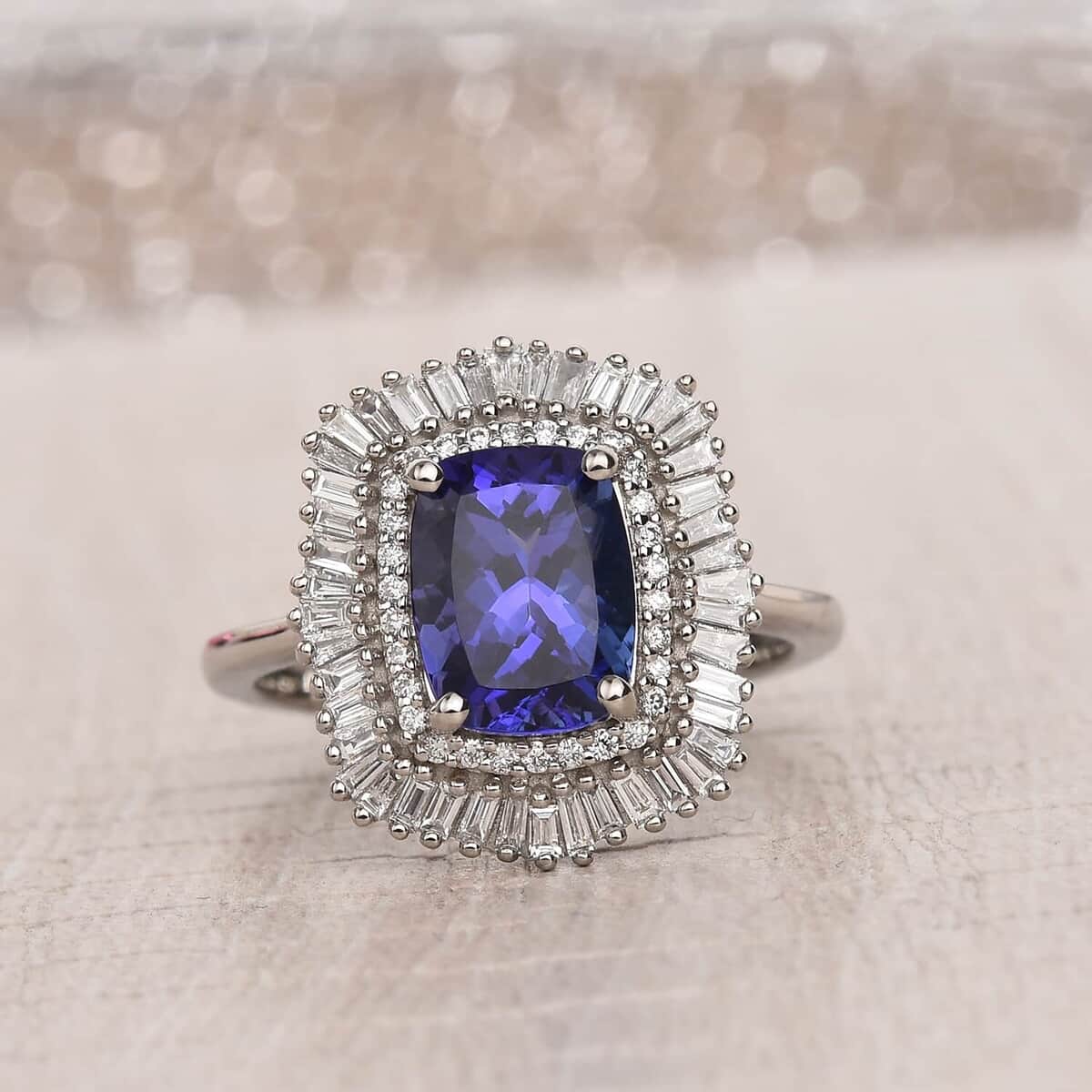 Rhapsody AAAA Tanzanite and Diamond Cocktail 3.35 ctw Ring in 950 Platinum, Halo Ring, Cocktail Ring, Tanzanite Ring 5.85 Grams (Size 6.5) image number 1