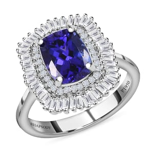 Rhapsody AAAA Tanzanite and Diamond Cocktail 3.35 ctw Ring in 950 Platinum, Halo Ring, Cocktail Ring, Tanzanite Ring 5.85 Grams (Size 7.5)