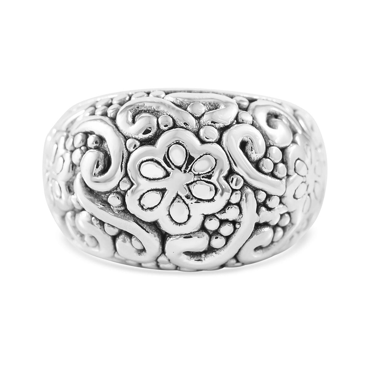 Sterling Silver Floral Dome Ring (Size 10.0) 6.30 Grams image number 0