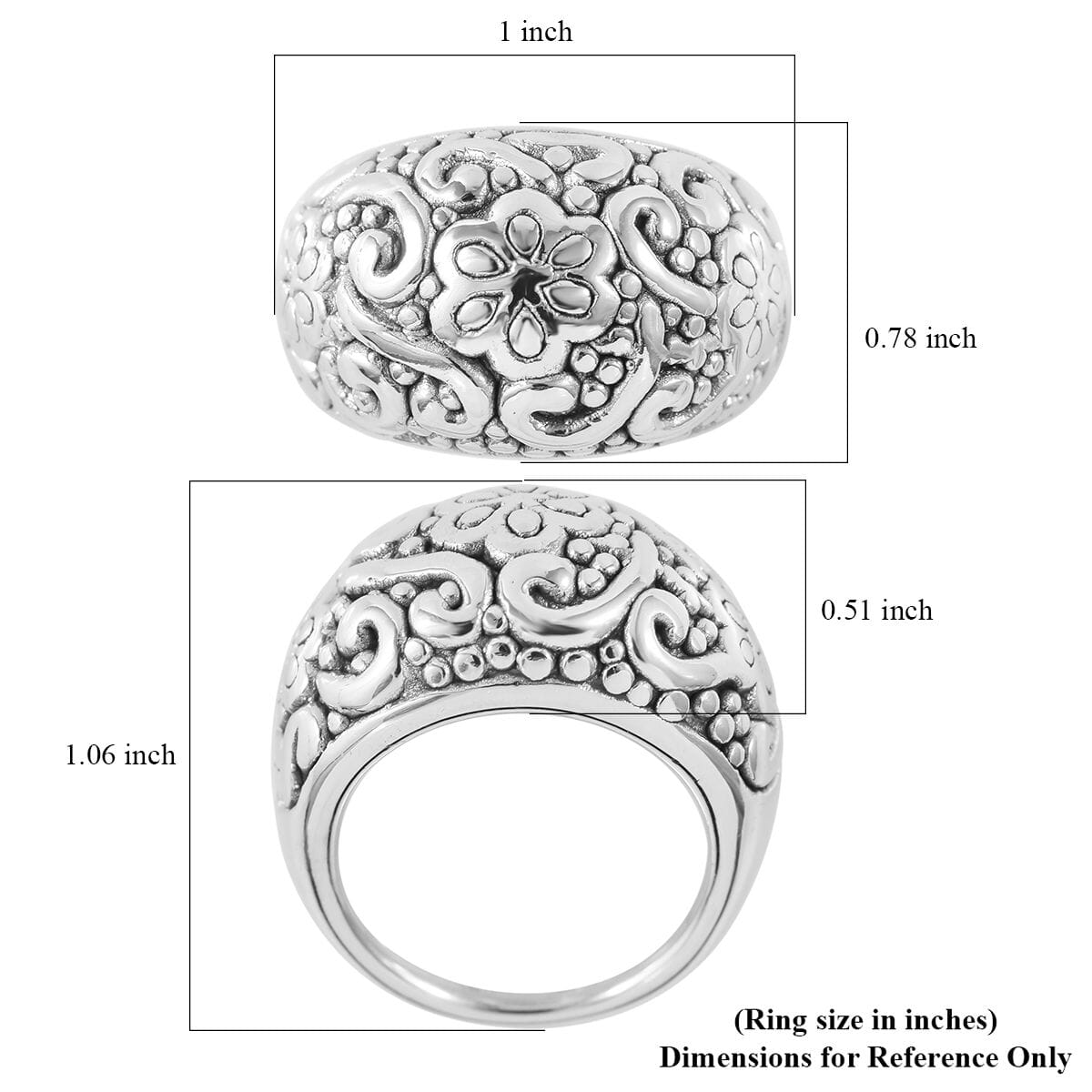 Sterling Silver Floral Dome Ring (Size 10.0) 6.30 Grams image number 4