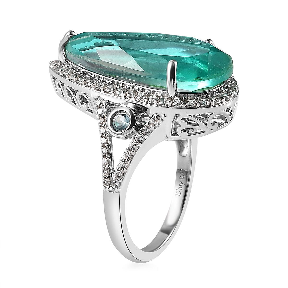 Peacock Quartz (Triplet) and Multi Gemstone Halo Ring in Platinum Over Sterling Silver 11.75 ctw image number 3