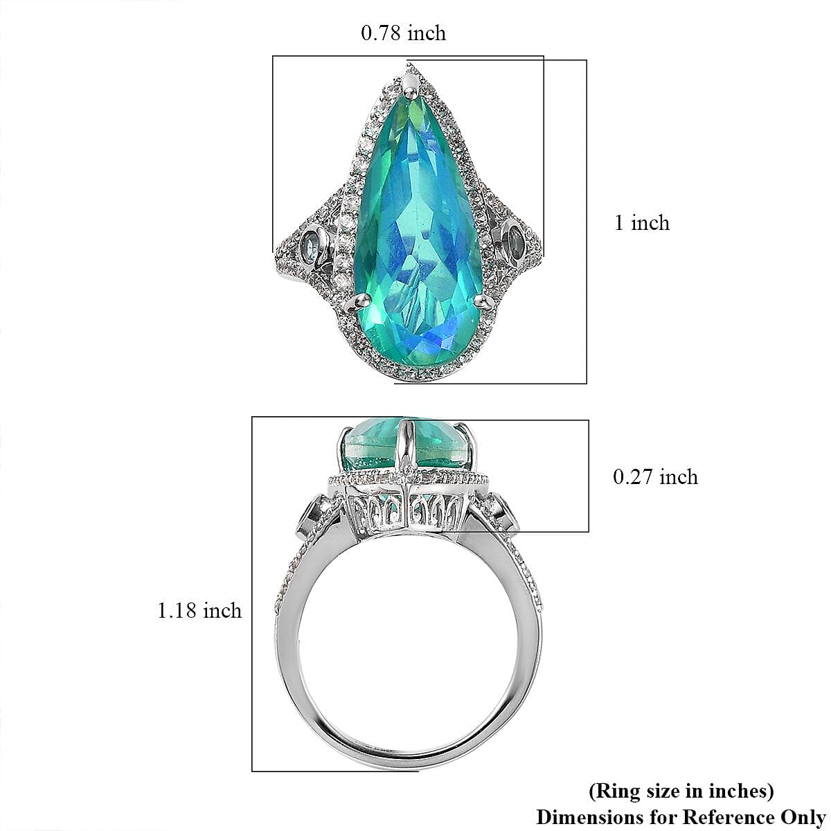 Peacock Quartz (Triplet) and Multi Gemstone Halo Ring in Platinum Over Sterling Silver (Size 10.0) 11.75 ctw