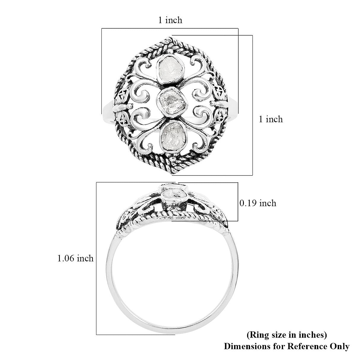 Artisan Crafted Polki Diamond Ring in Platinum Over Sterling Silver (Size 11.0) 0.33 ctw