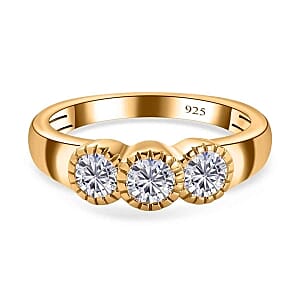 Moissanite 0.73 ctw 3 Stone Ring in Vermeil Yellow Gold Over Sterling Silver (Size 11.5)