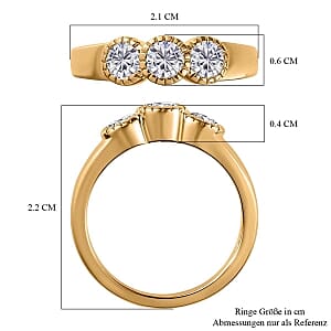 Moissanite 0.73 ctw 3 Stone Ring in Vermeil Yellow Gold Over Sterling Silver (Size 11.5)