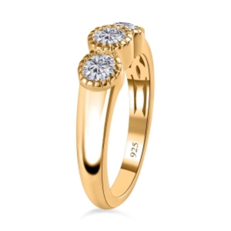 Moissanite 0.73 ctw 3 Stone Ring in Vermeil Yellow Gold Over Sterling Silver (Size 11.5)