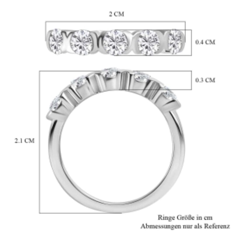 Moissanite 0.75 ctw Ring in Platinum Over Sterling Silver (Size 6.5)