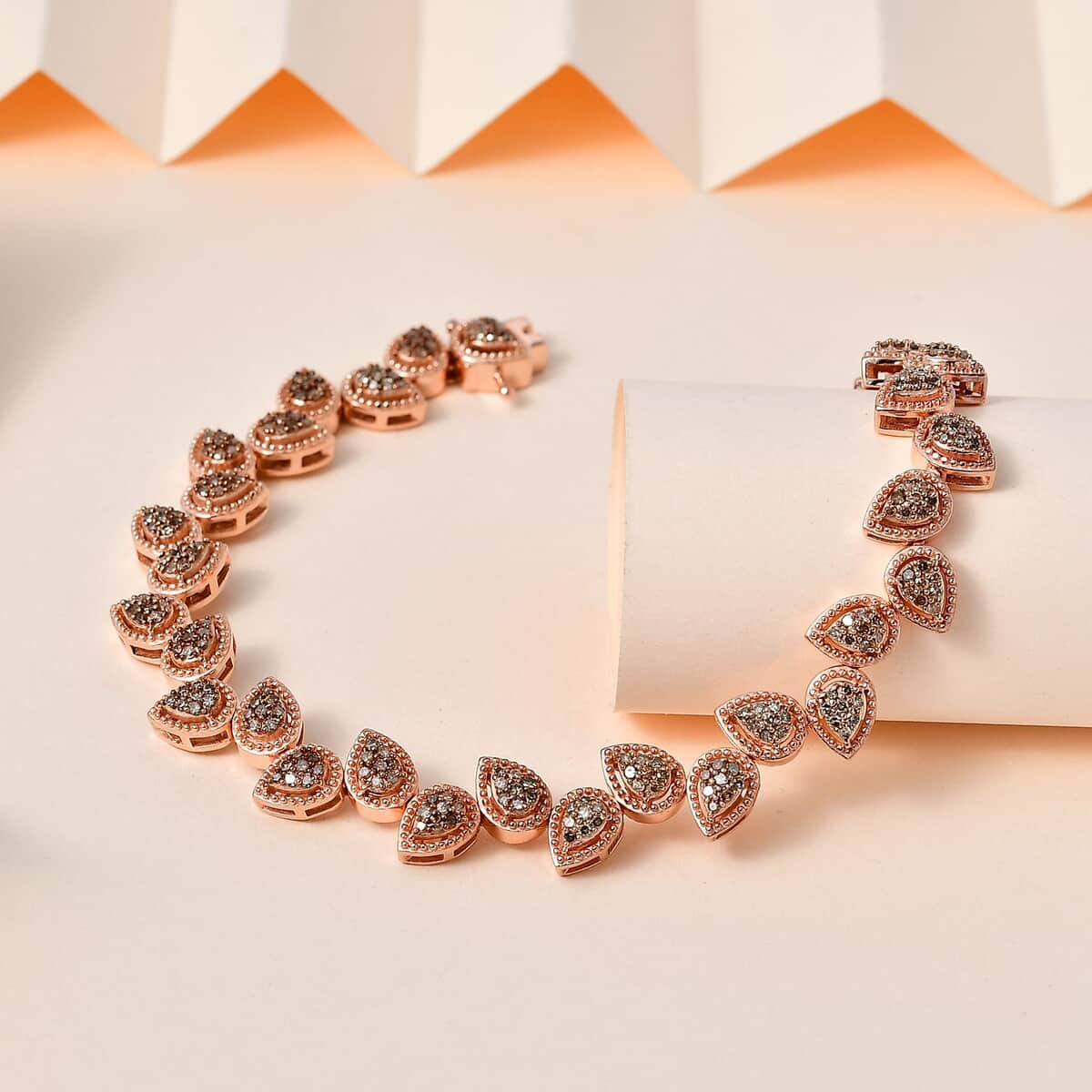 Natural Champagne Diamond Bracelet in Vermeil Rose Gold Over Sterling Silver (7.25 In) 2.00 ctw image number 1