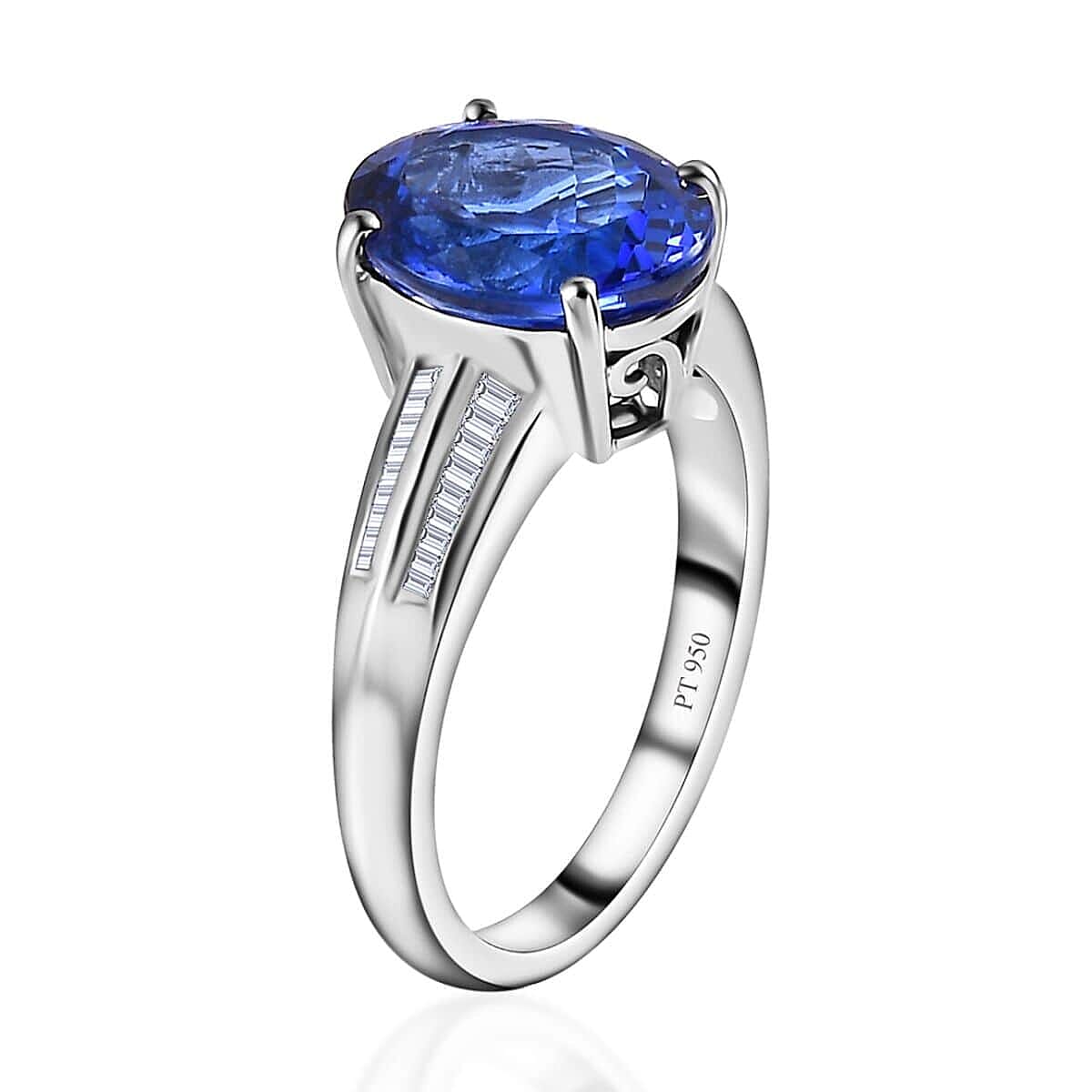 Rhapsody 950 Platinum AAAA Tanzanite and E-F VS2 Diamond Ring (Size 5.0) 7.65 Grams 5.20 ctw image number 3