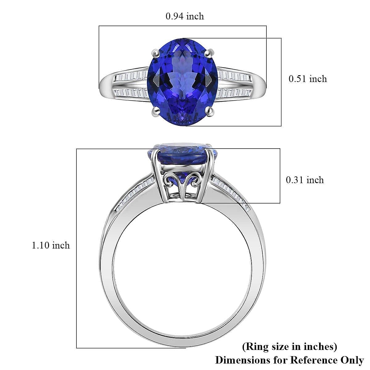 Rhapsody 950 Platinum AAAA Tanzanite and E-F VS2 Diamond Ring (Size 5.0) 7.65 Grams 5.20 ctw image number 5
