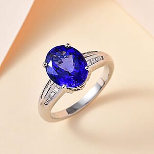 Rhapsody 950 Platinum AAAA Tanzanite and E-F VS2 Diamond Ring (Size 7.0) 7.65 Grams 5.20 ctw