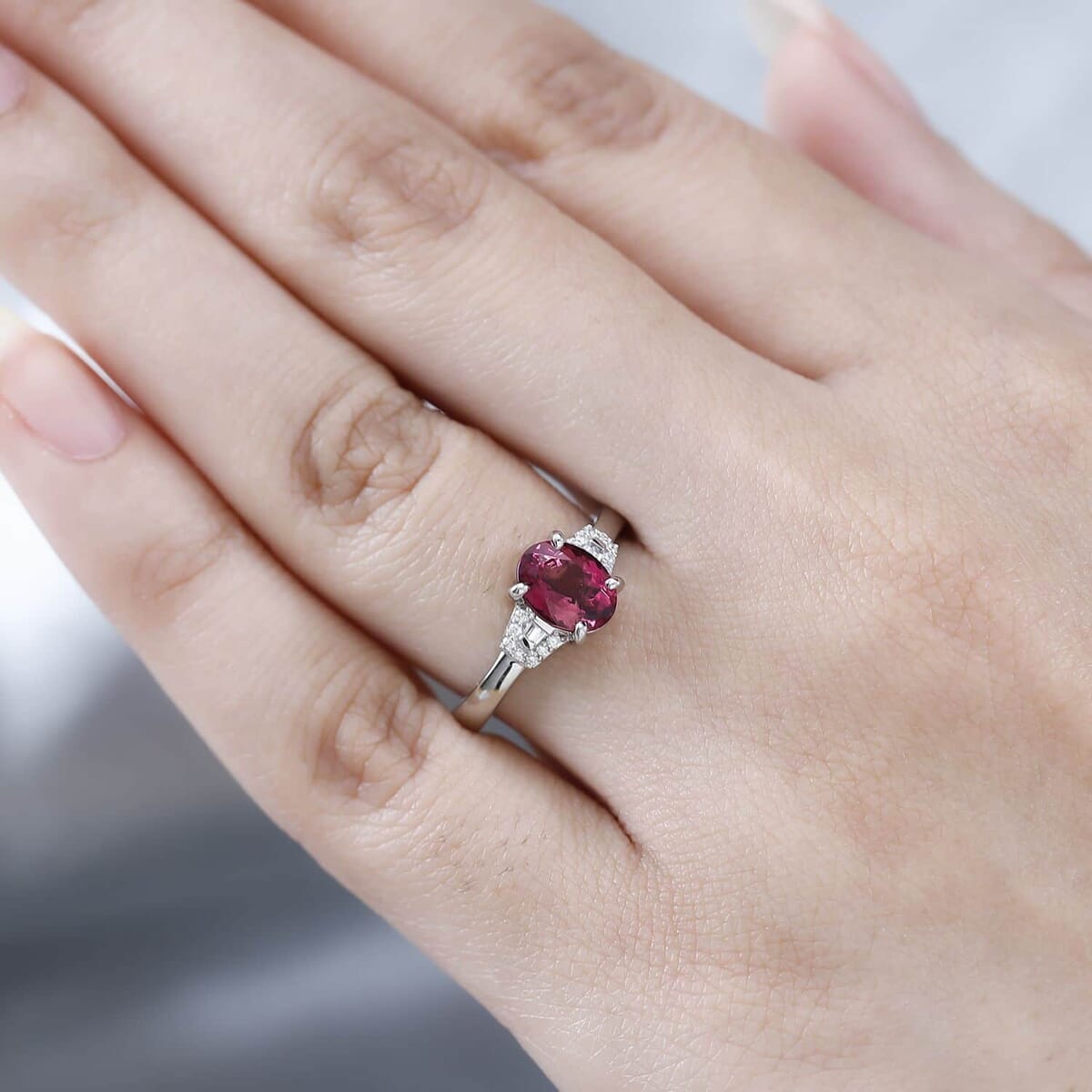 Rhapsody 950 Platinum AAAA Natural Calabar Pink Tourmaline and E-F VS Diamond Ring (Size 9.5) 5.65 Grams 1.35 ctw image number 2