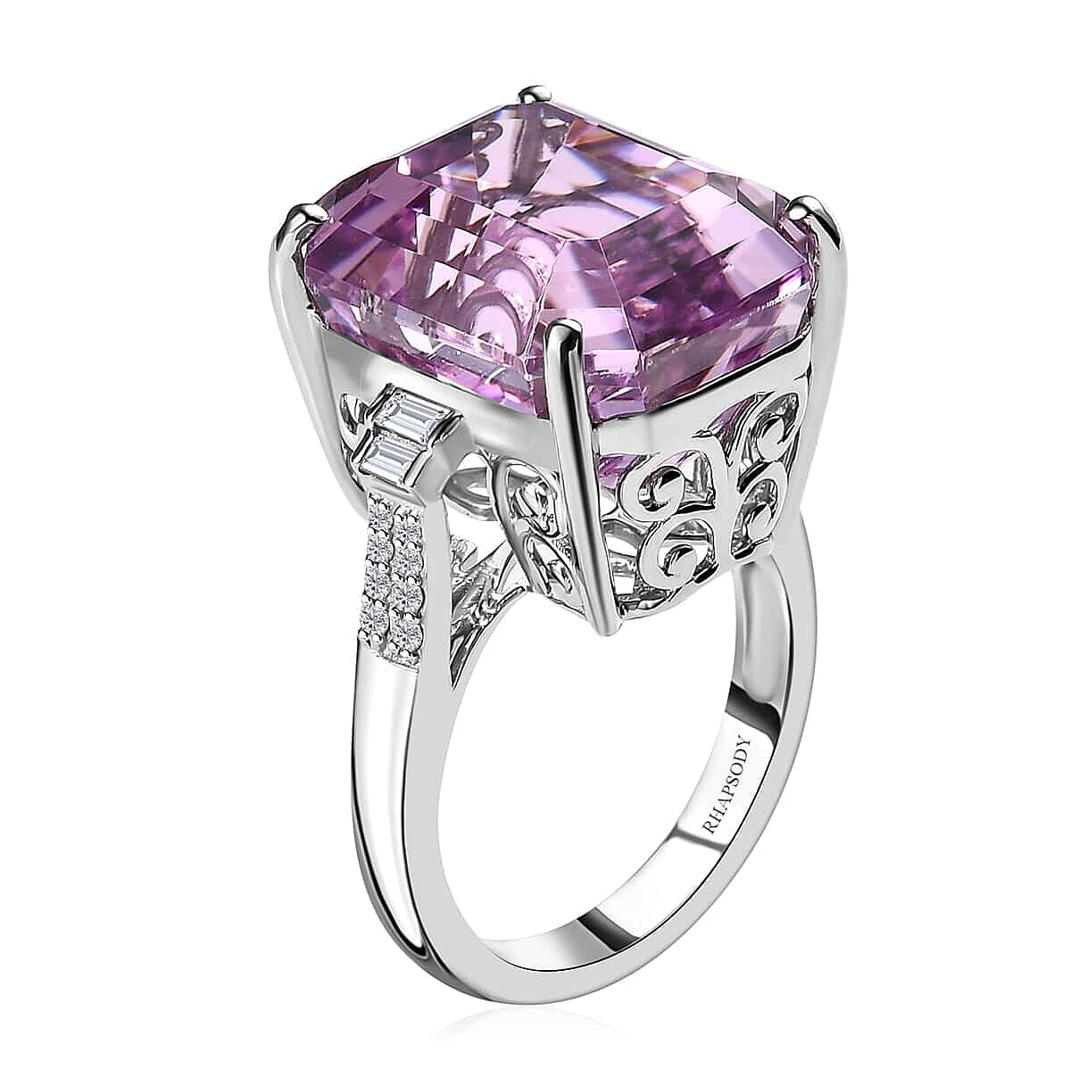 Certificate and Appraised Rhapsody 950 Platinum AAAA Patroke Kunzite and E-F VS2 Diamond Ring (Size 6.5) 10.30 Grams 24.50 ctw image number 3