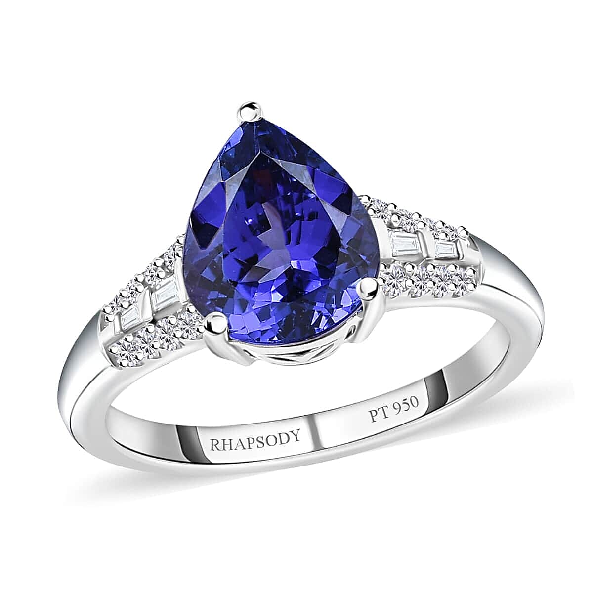 Rhapsody 950 Platinum AAAA Tanzanite and E-F VS Diamond Ring (Size 5.0) 5.40 Grams 3.00 ctw
