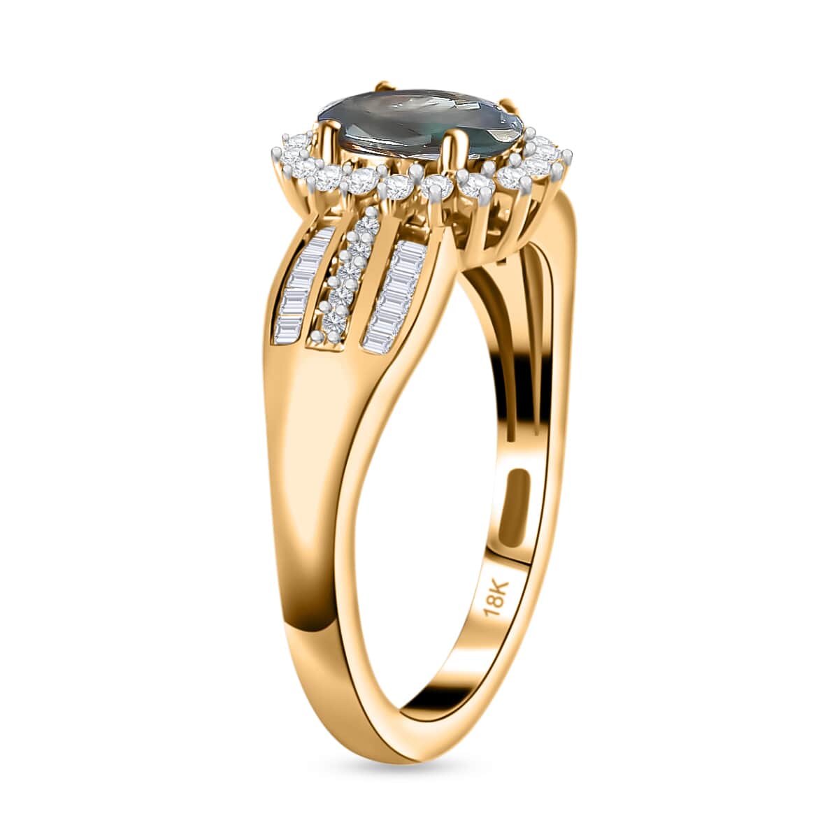 Iliana 18K Yellow Gold AAA Narsipatnam Alexandrite and G-H SI Diamond Ring (Size 6.5) 4.35 Grams 1.50 ctw image number 3