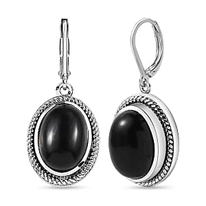 Black Onyx Lever Back 12.00 ctw Earrings in Stainless Steel
