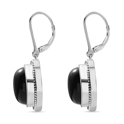 Black Onyx Lever Back 12.00 ctw Earrings in Stainless Steel