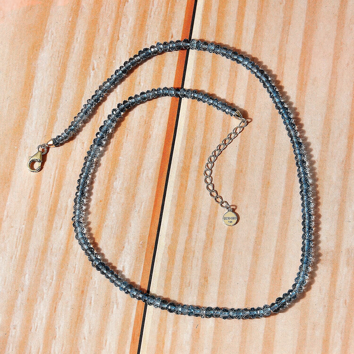Certified & Appraised Luxoro 14K Yellow Gold AAAA London Blue Topaz Beaded Necklace 18-20 Inches 80.00 ctw