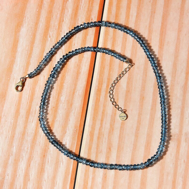 Certified & Appraised Luxoro AAAA London Blue Topaz 80.00 ctw Beaded Necklace in 14K Yellow Gold 18-20 Inches