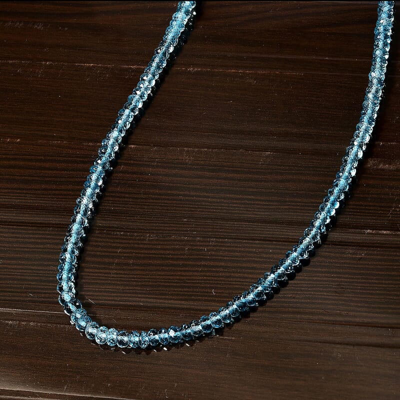 Certified & Appraised Luxoro AAAA London Blue Topaz 80.00 ctw Beaded Necklace in 14K Yellow Gold 18-20 Inches