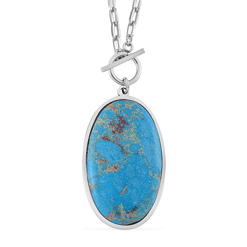 Blue Imperial Jasper 50.00 ctw Necklace in Stainless Steel 24 Inches