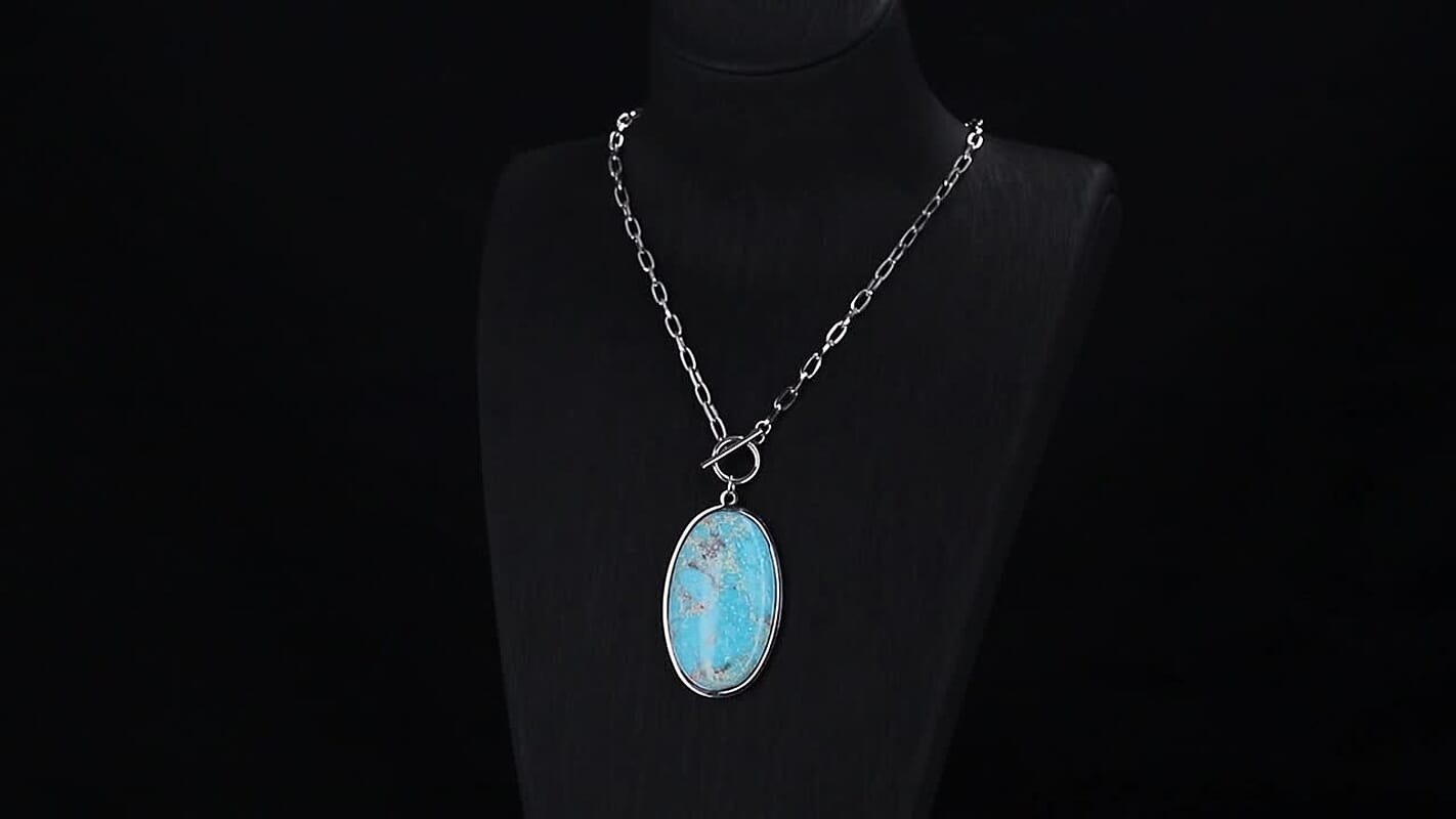 Blue Imperial Jasper Necklace (24 Inches) in Stainless Steel 50.00 ctw