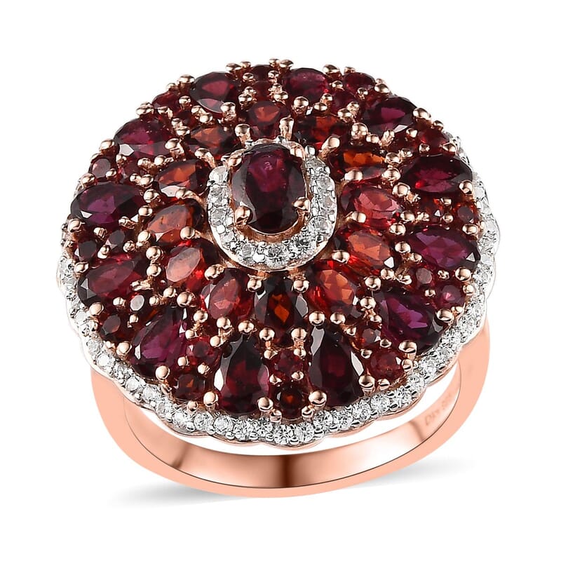 Anthill Garnet and White Zircon Cocktail Ring in Vermeil Rose Gold Over Sterling Silver (Size 10.0) 8.40 ctw