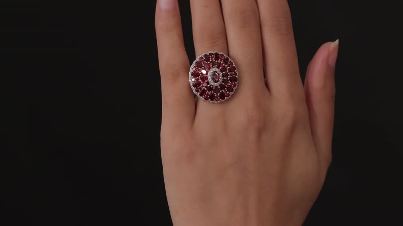 Premium Anthill Garnet and White Zircon Cocktail Ring in Vermeil Rose Gold Over Sterling Silver (Size 10.0) 8.25 ctw