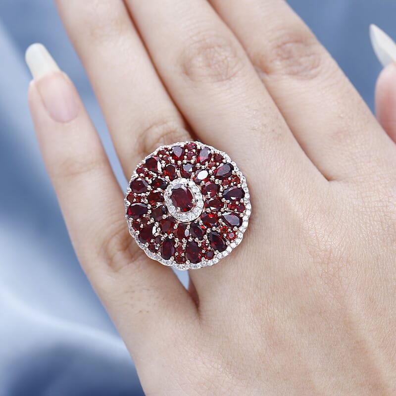 Anthill Garnet and White Zircon Cocktail Ring in Vermeil Rose Gold Over Sterling Silver (Size 10.0) 8.40 ctw