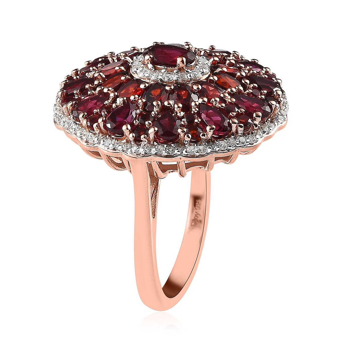 Anthill Garnet and White Zircon Cocktail Ring in Vermeil Rose Gold Over Sterling Silver (Size 10.0) 8.40 ctw
