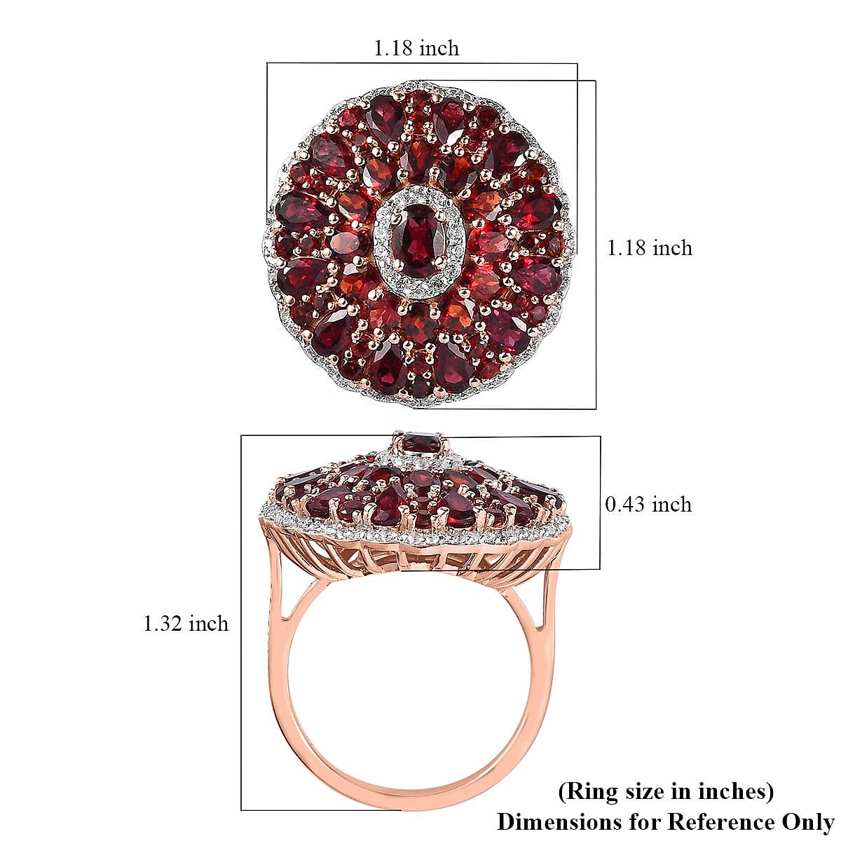 Anthill Garnet and White Zircon Cocktail Ring in Vermeil Rose Gold Over Sterling Silver (Size 10.0) 8.40 ctw