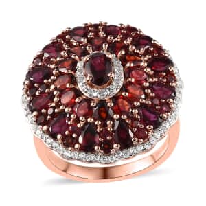 Anthill Garnet and White Zircon Cocktail Ring in Vermeil Rose Gold Over Sterling Silver (Size 6.0) 8.40 ctw