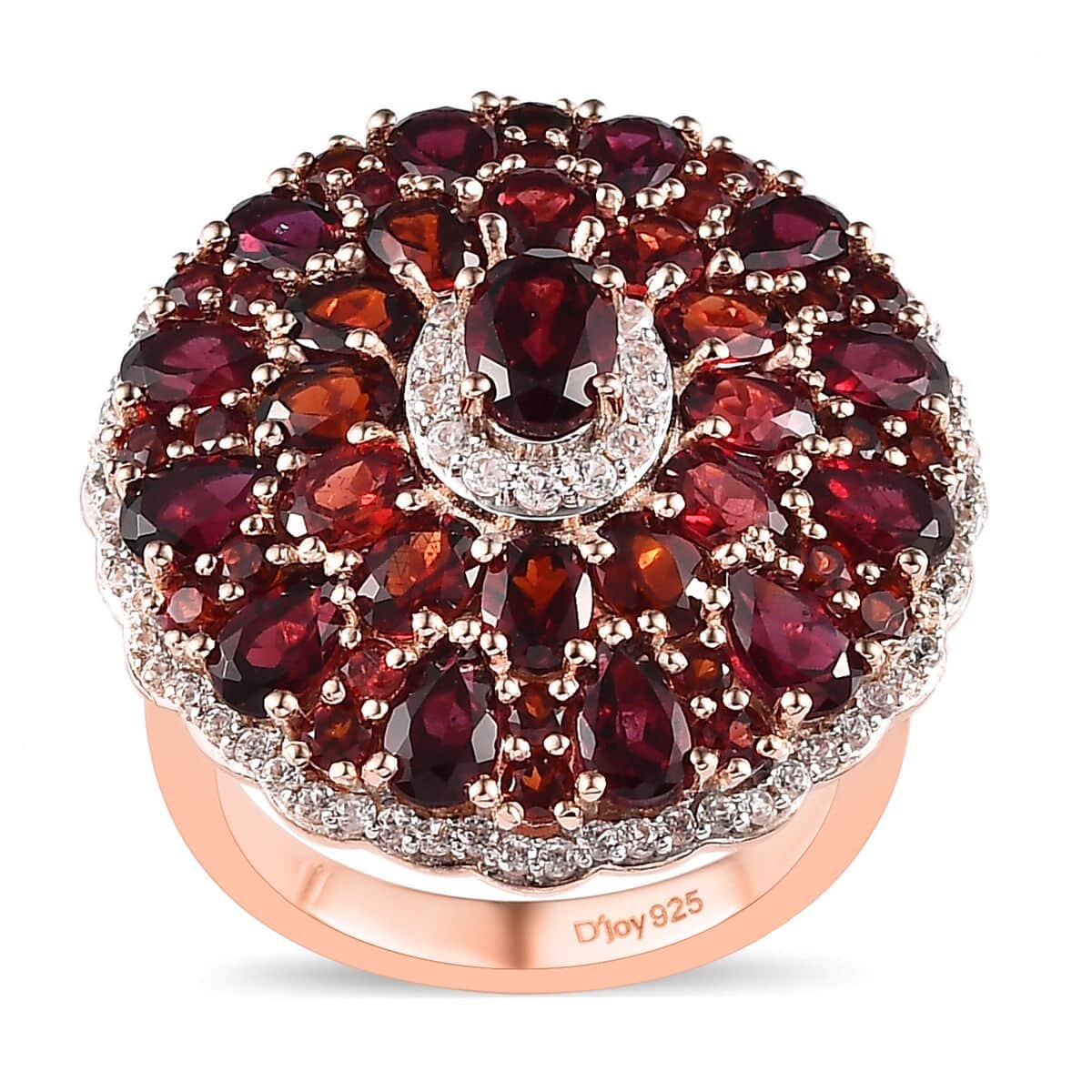 Anthill Garnet and White Zircon Cocktail Ring in Vermeil Rose Gold Over Sterling Silver (Size 7.0) 8.40 ctw image number 0