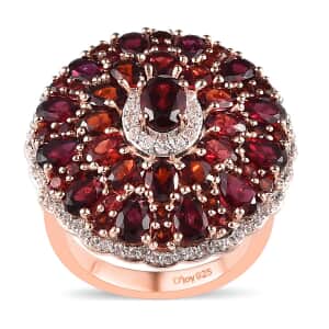 Anthill Garnet and White Zircon Cocktail Ring in Vermeil Rose Gold Over Sterling Silver (Size 7.0) 8.40 ctw