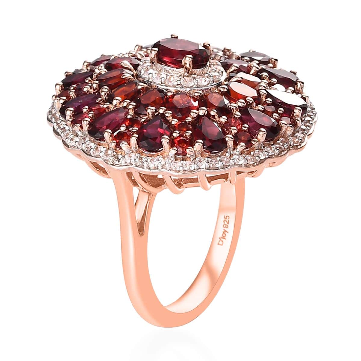 Anthill Garnet and White Zircon Cocktail Ring in Vermeil Rose Gold Over Sterling Silver (Size 7.0) 8.40 ctw image number 3