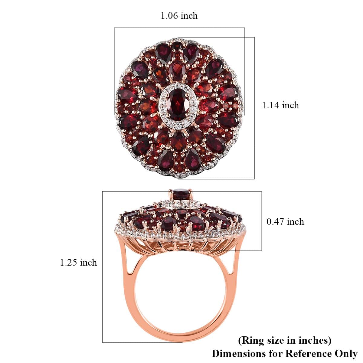 Anthill Garnet and White Zircon Cocktail Ring in Vermeil Rose Gold Over Sterling Silver (Size 7.0) 8.40 ctw image number 5