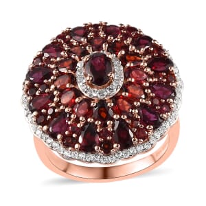 Anthill Garnet and White Zircon Cocktail Ring in Vermeil Rose Gold Over Sterling Silver (Size 8.0) 8.40 ctw