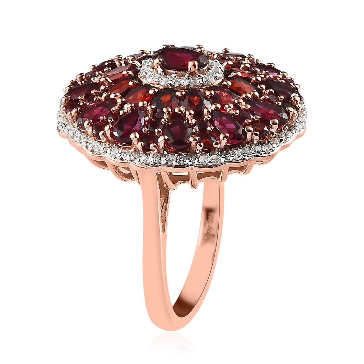 Anthill Garnet and White Zircon Cocktail Ring in Vermeil Rose Gold Over Sterling Silver (Size 8.0) 8.40 ctw image number 3
